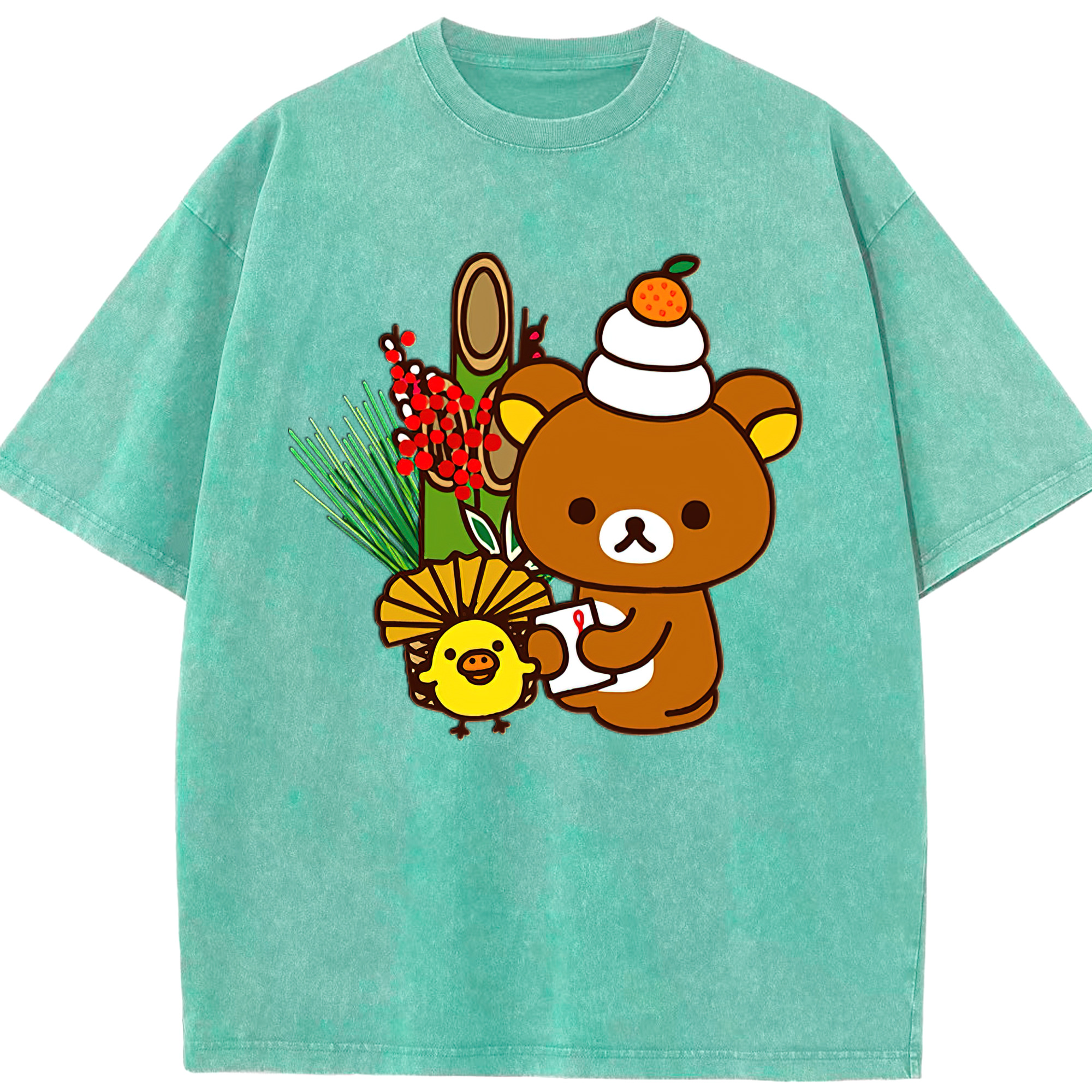 （画像用） リラックマ リラックマ キイロイトリ Rilakkuma Korilakkuma Kiiroitori 綿100% ヴィンテージ風 半袖Tシャツ（フロントプリント）